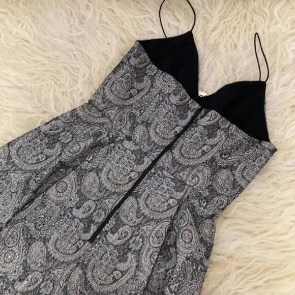 Alice + Olivia A-Line Dress Silver Printed Sleeveless with V-Neck Exposed Zip Cl - Picture 11 of 11